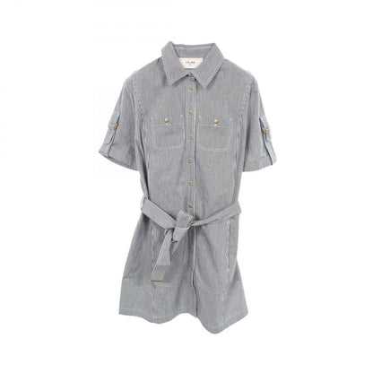 Celine Dress Triomphe Button Stripe Denim Cotton