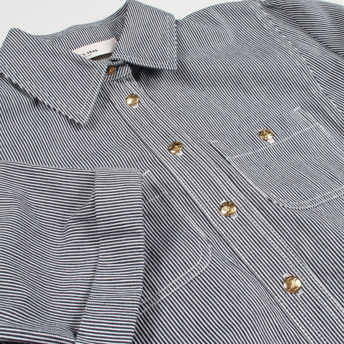 Celine Dress Triomphe Button Stripe Denim Cotton — view 8