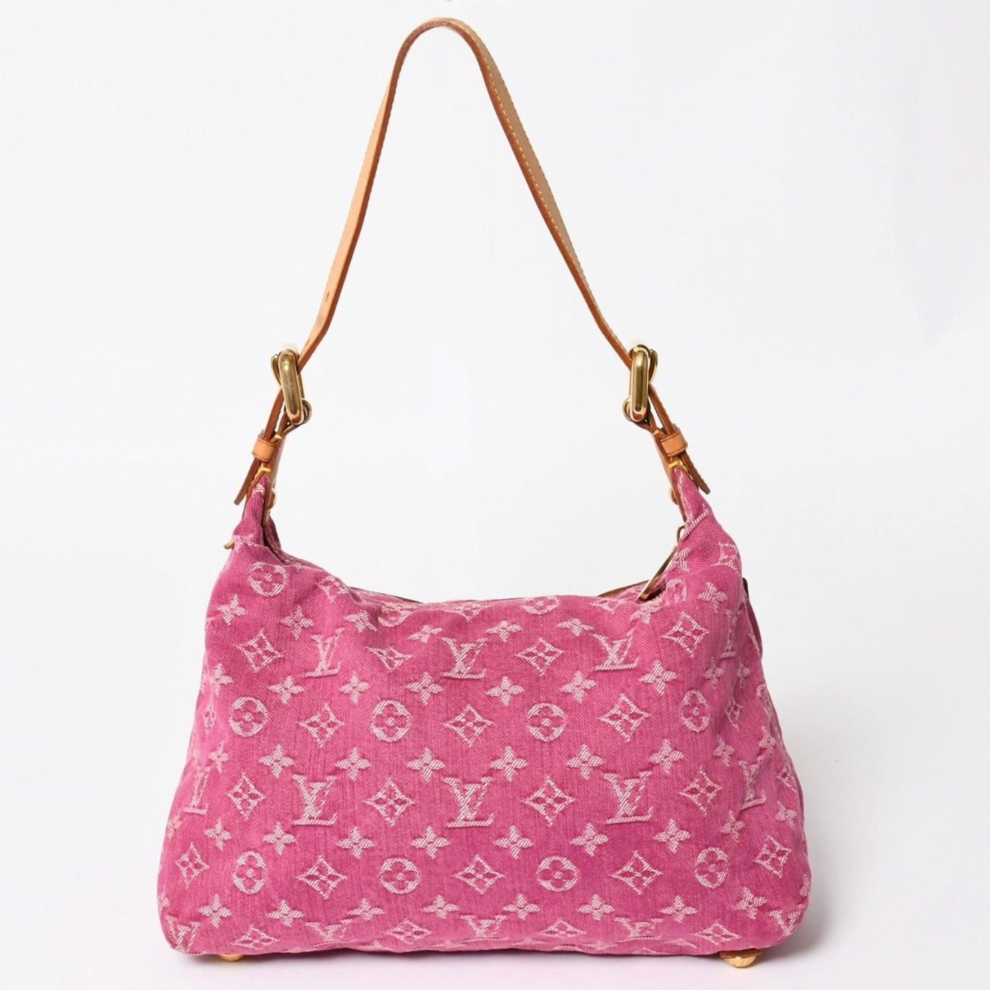 Louis Vuitton Baggy PM Shoulder Bag Monogram Denim Leather Pink Gold — view 2