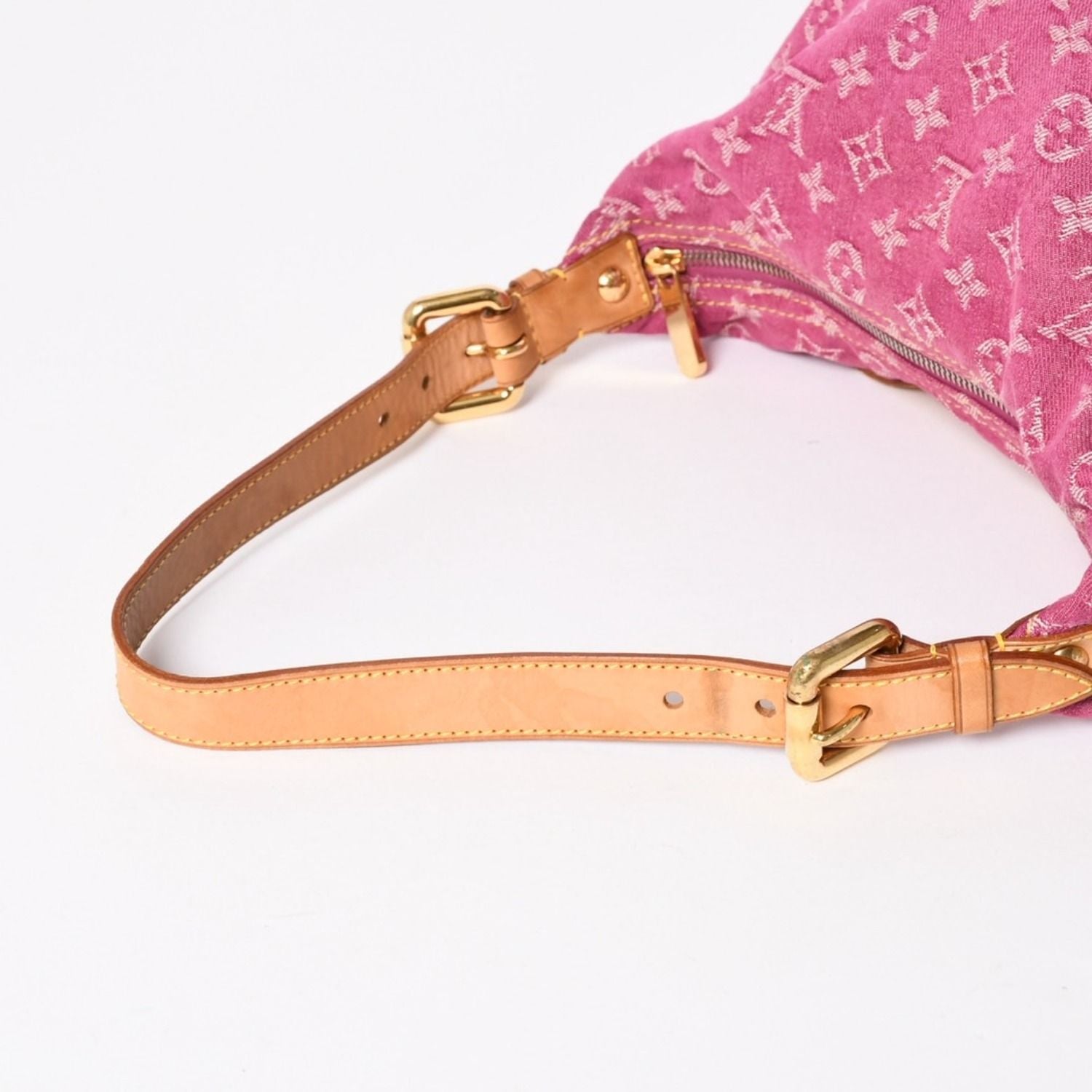 Louis Vuitton Baggy PM Shoulder Bag Monogram Denim Leather Pink Gold — view 5
