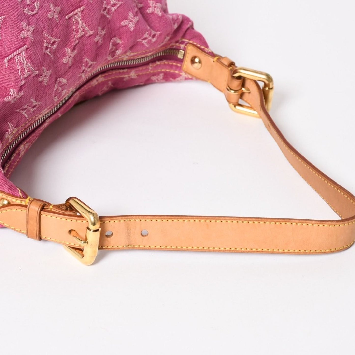 Louis Vuitton Baggy PM Shoulder Bag Monogram Denim Leather Pink Gold — view 4