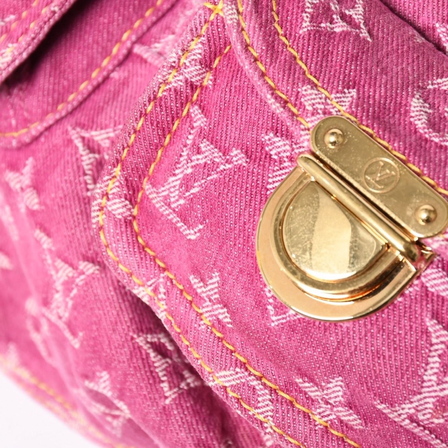 Louis Vuitton Baggy PM Shoulder Bag Monogram Denim Leather Pink Gold — view 8