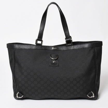 Gucci Tote Bag Black GG Nylon Silver