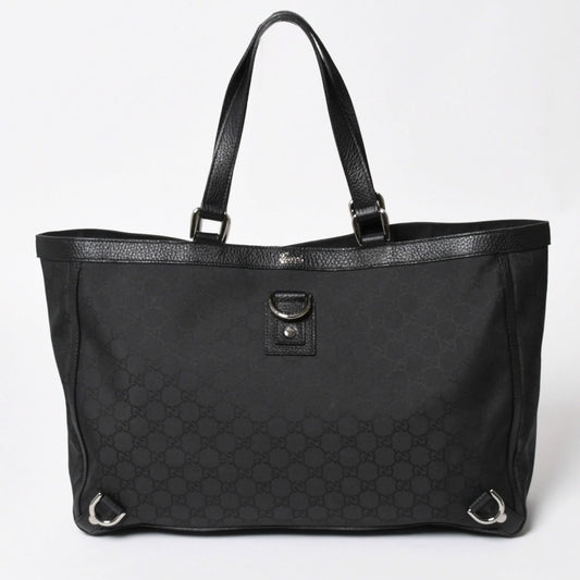 Gucci Tote Bag Black GG Nylon Silver