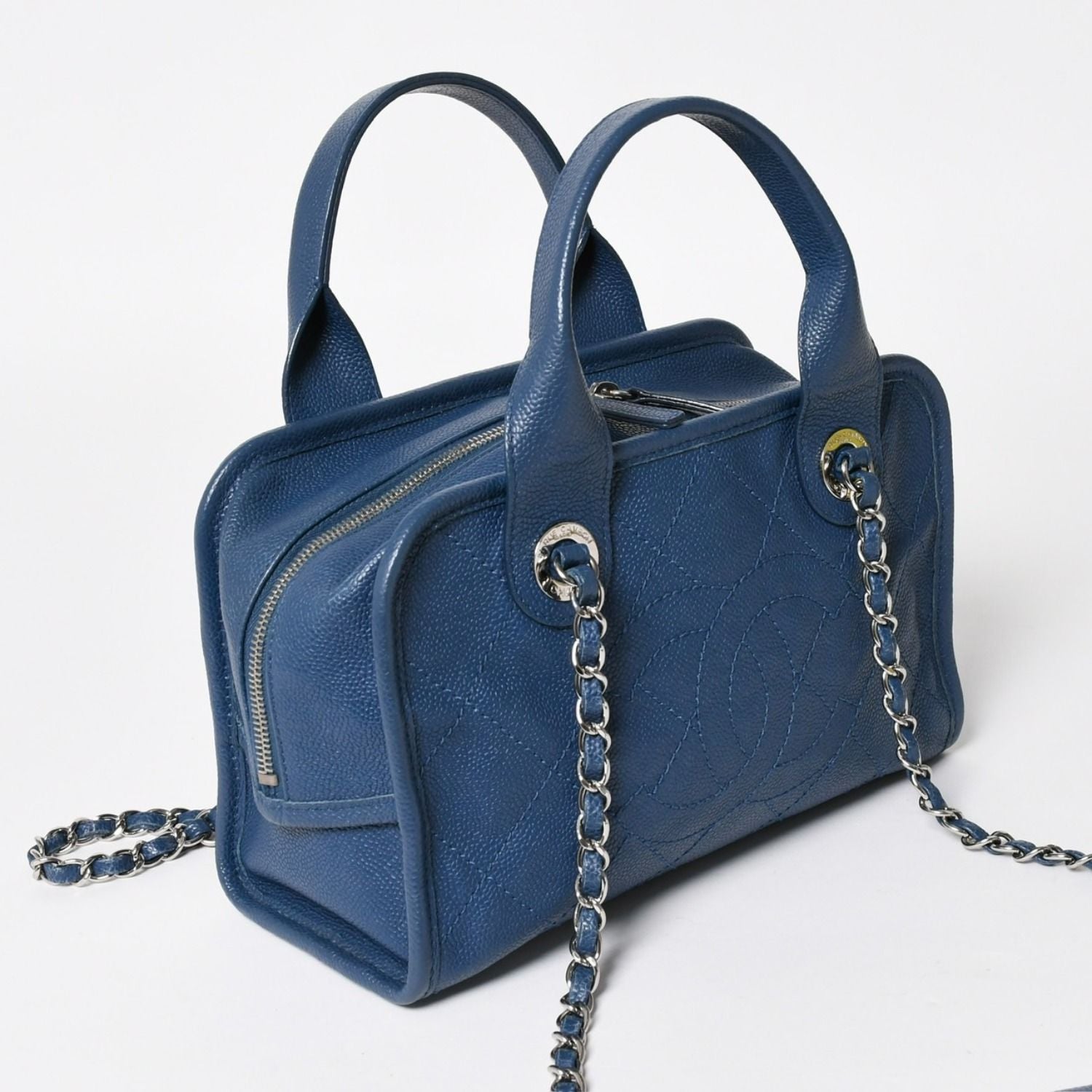 Chanel Deauville Line Chain Shoulder Bag CC Logo Caviar Leather Blue — view 3