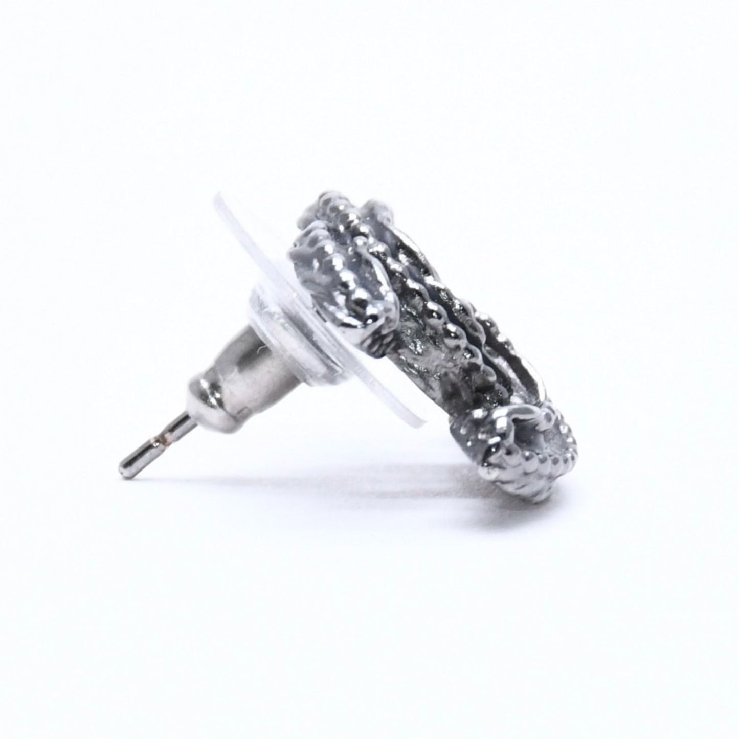 Chanel CC Logo Single Earrings 03 Metal Silver Black Clear — view 5
