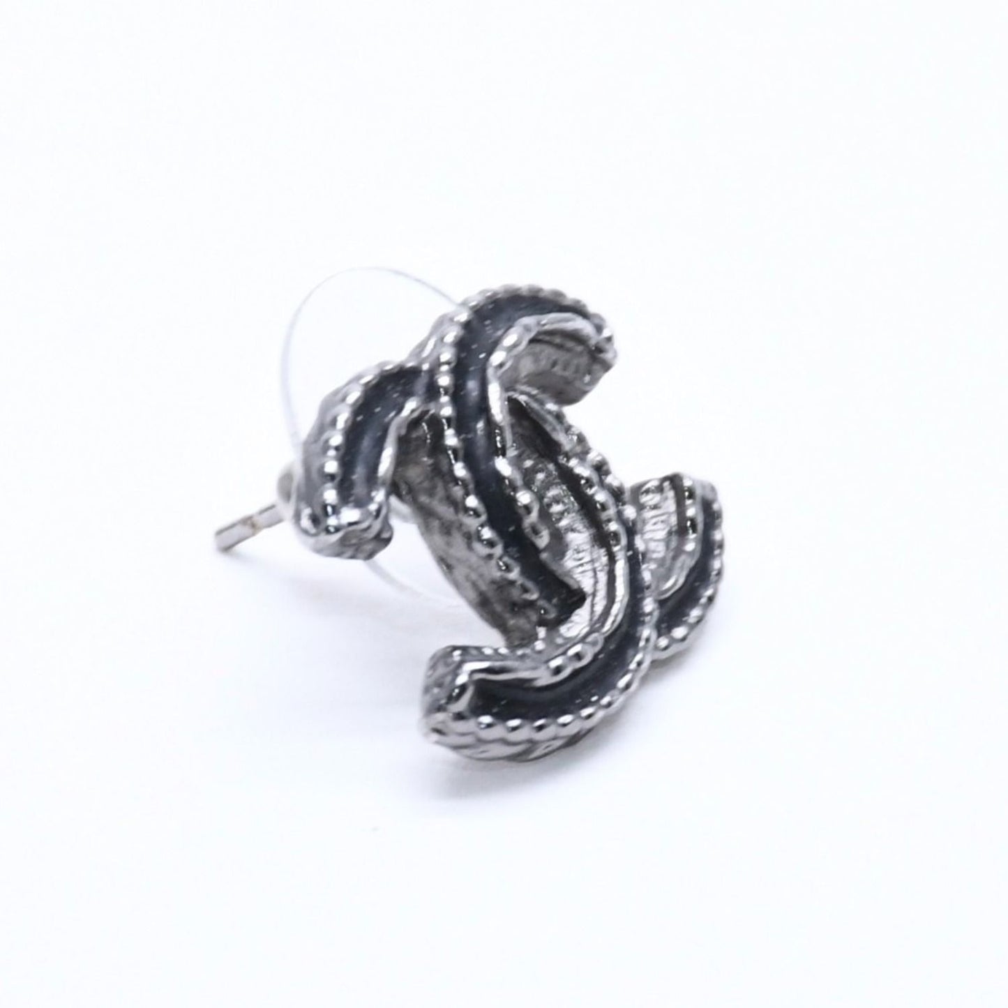 Chanel CC Logo Single Earrings 03 Metal Silver Black Clear — view 3