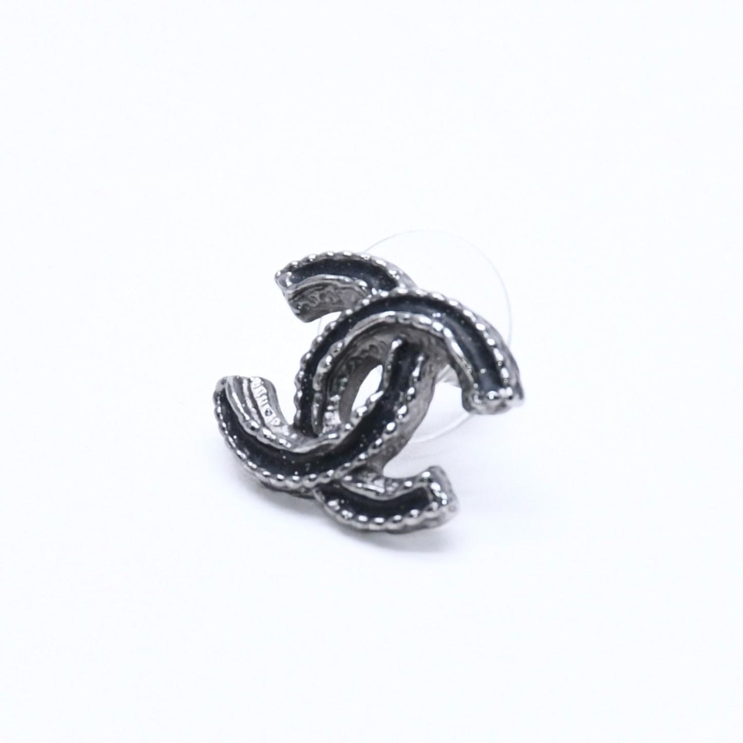 Chanel CC Logo Single Earrings 03 Metal Silver Black Clear — view 2