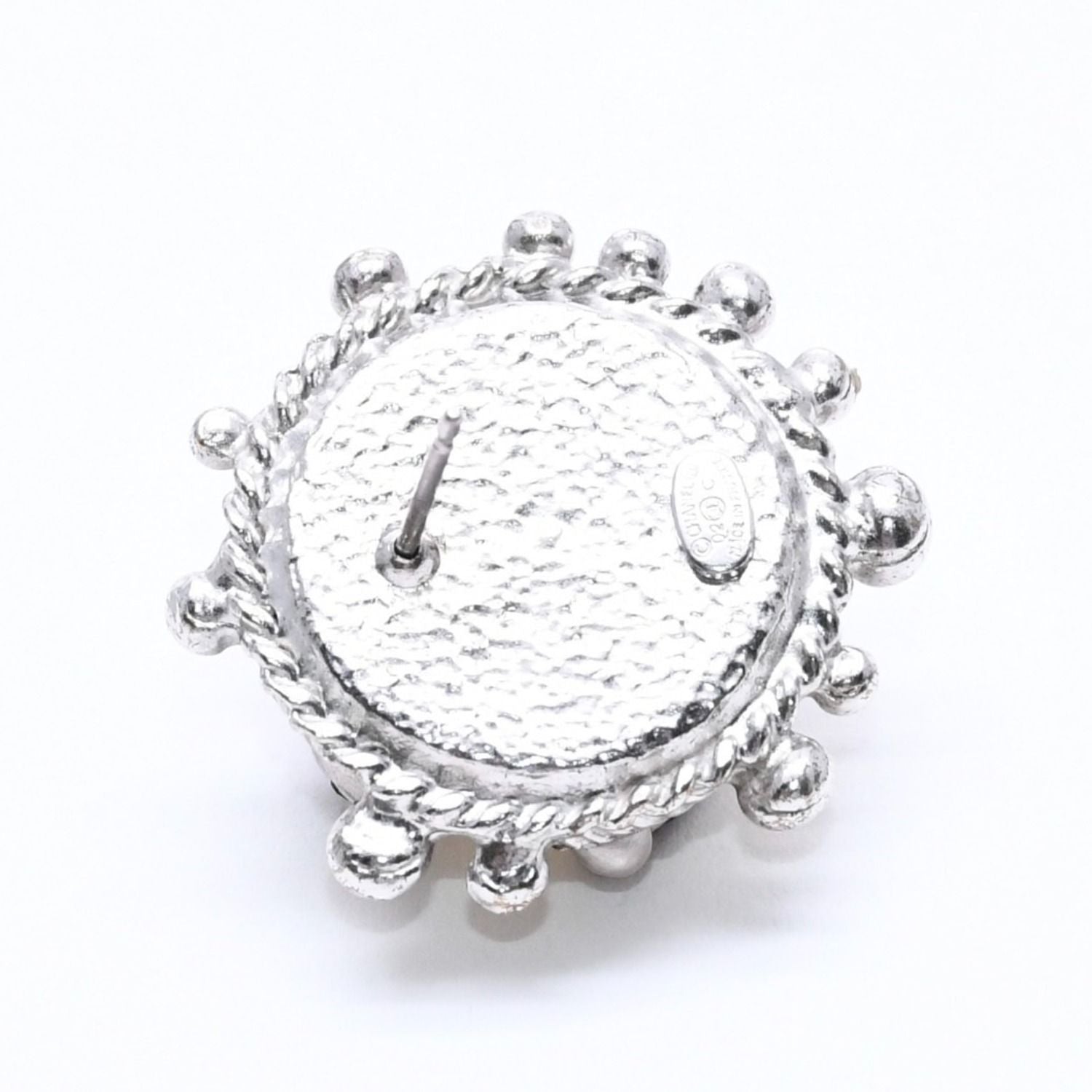 Chanel Earrings CC Logo Rhinestone Pearl 02 Silver — view 6
