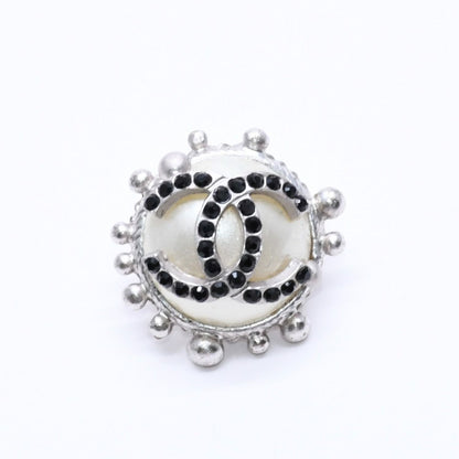 Chanel Earrings CC Logo Rhinestone Pearl 02 Silver