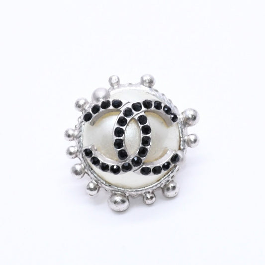 Chanel Earrings CC Logo Rhinestone Pearl 02 Silver