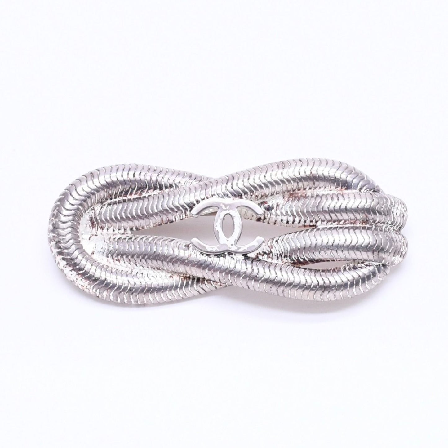 Chanel CC Logo Brooch Rope Motif 97 Metal Silver