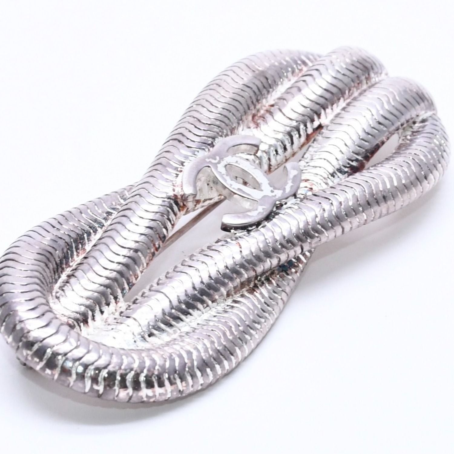 Chanel CC Logo Brooch Rope Motif 97 Metal Silver — view 3