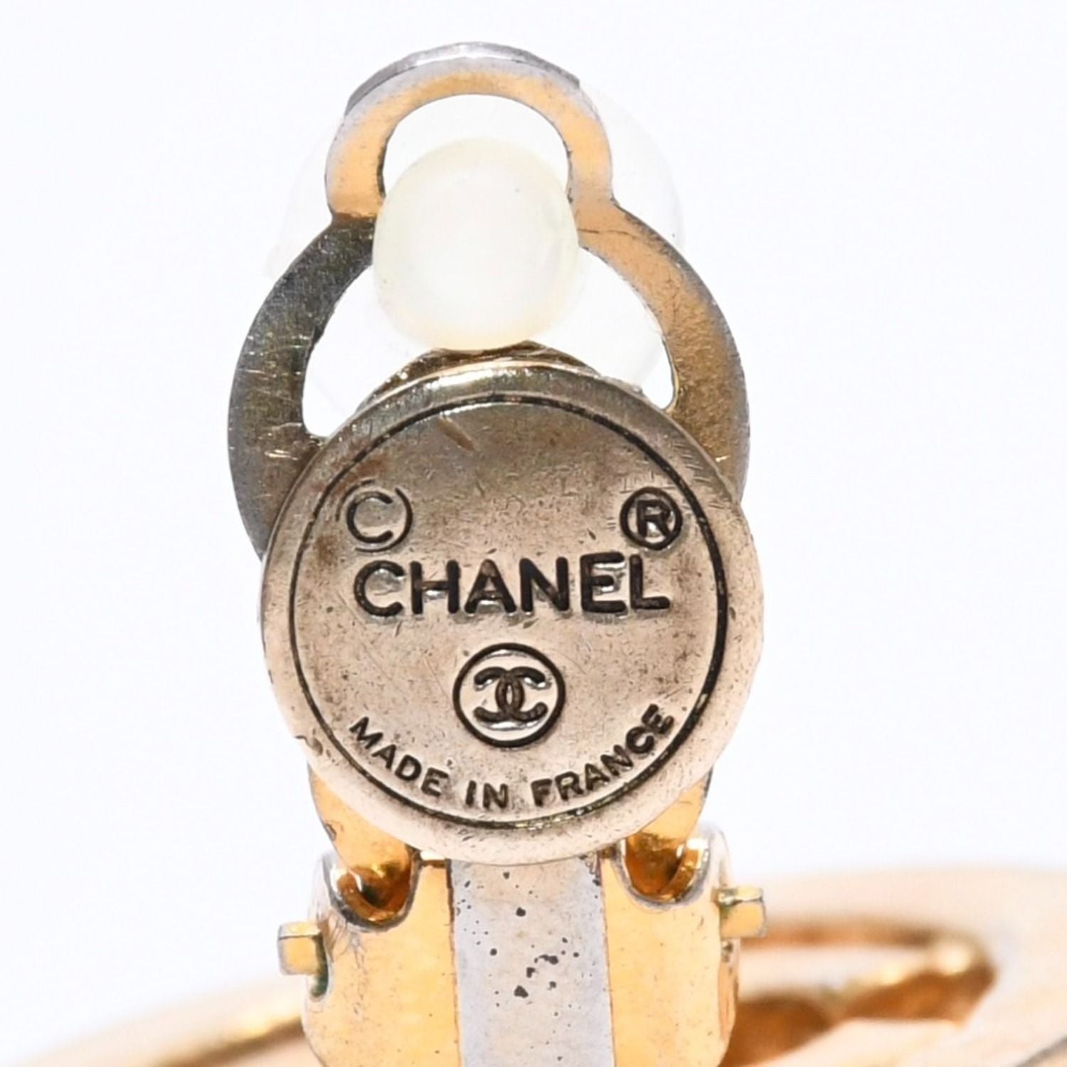 Chanel CC Logo Earrings Metal Rhinestone Gold Clear — view 8
