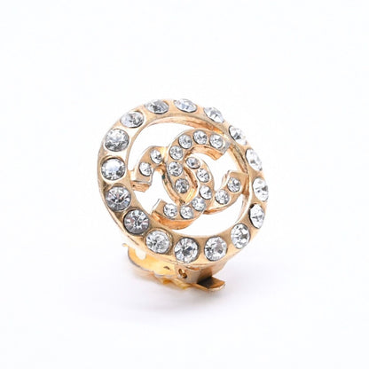 Chanel CC Logo Earrings Metal Rhinestone Gold Clear — view 3