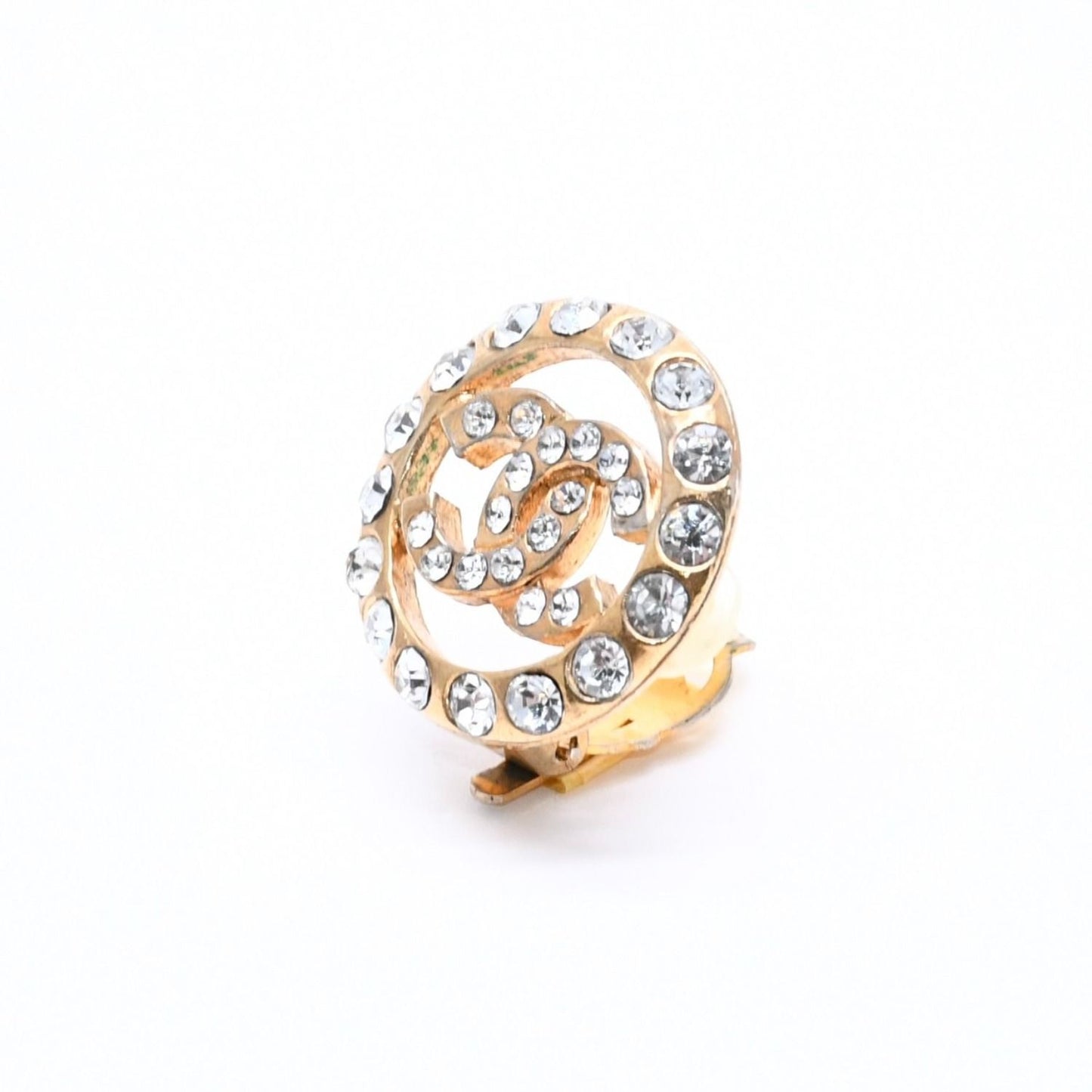Chanel CC Logo Earrings Metal Rhinestone Gold Clear — view 2