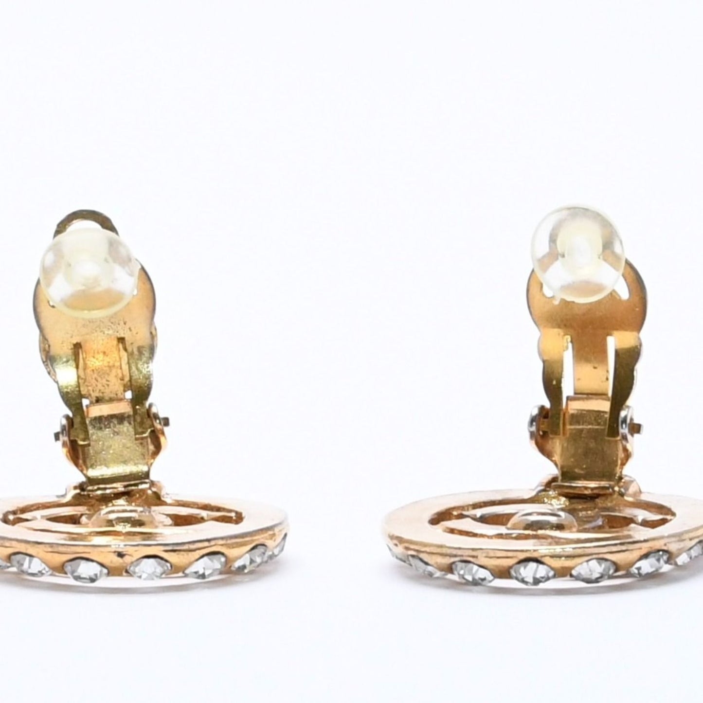 Chanel CC Logo Earrings Metal Rhinestone Gold Clear — view 5
