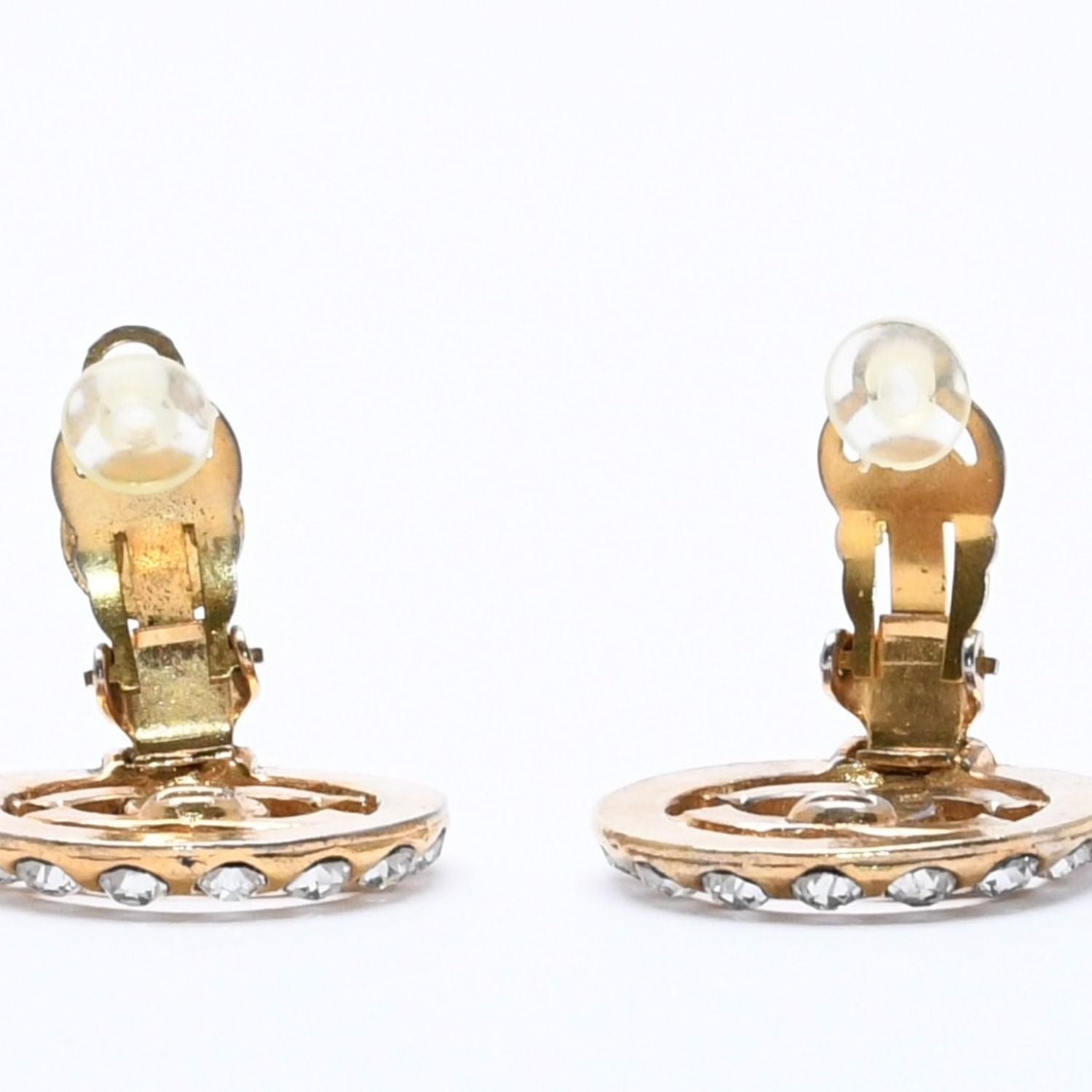Chanel CC Logo Earrings Metal Rhinestone Gold Clear — view 5