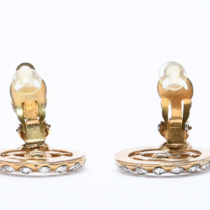 Chanel CC Logo Earrings Metal Rhinestone Gold Clear — view 5