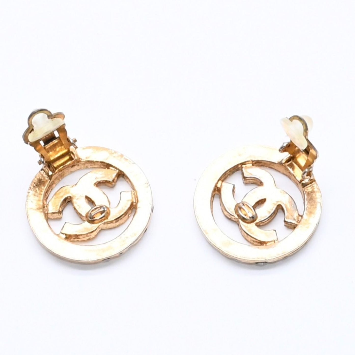 Chanel CC Logo Earrings Metal Rhinestone Gold Clear — view 6