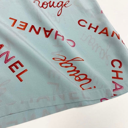 Chanel Vintage Logo Print Blue Silk Short Sleeve T-Shirt — view 7