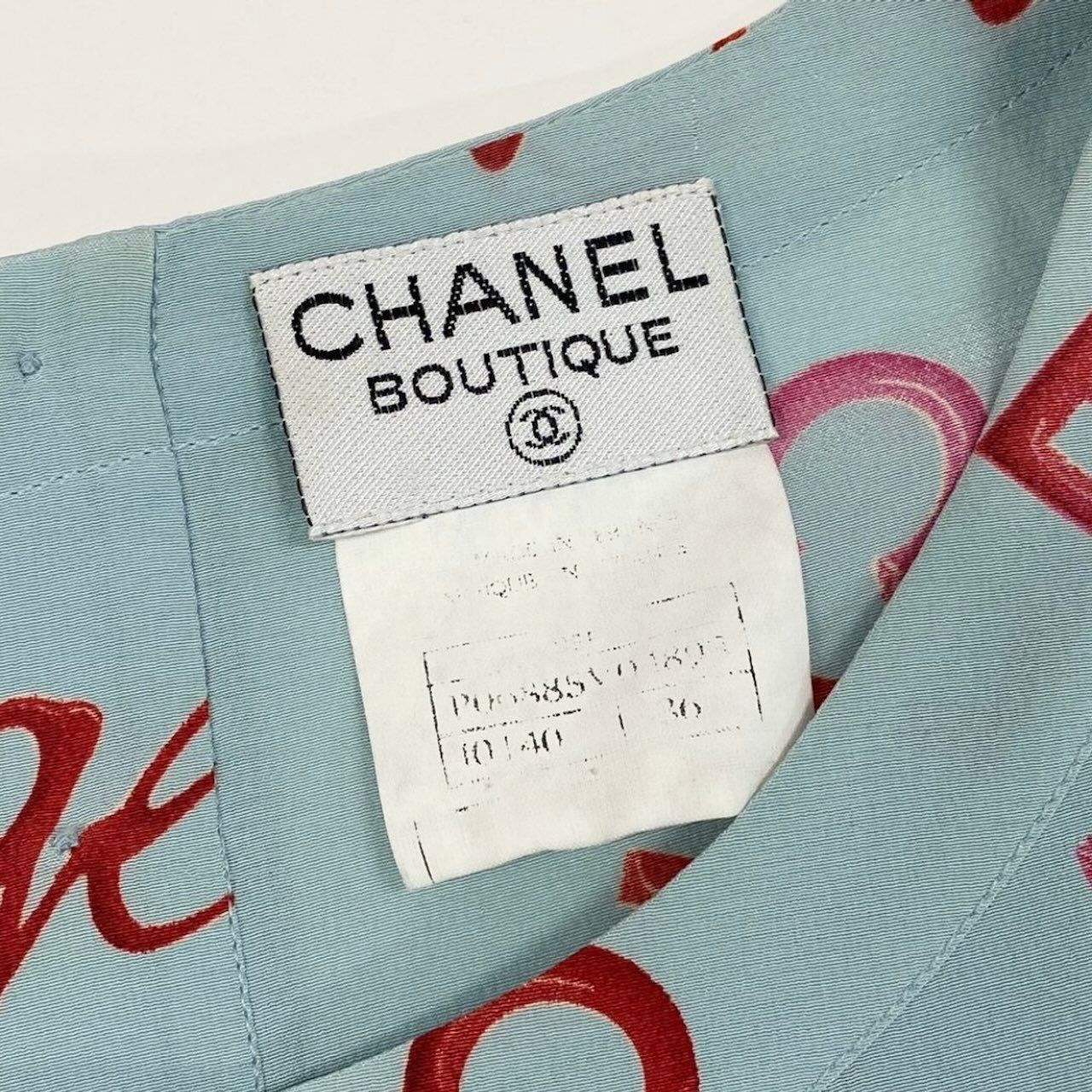 Chanel Vintage Logo Print Blue Silk Short Sleeve T-Shirt — view 8
