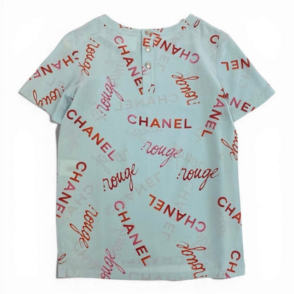 Chanel Vintage Logo Print Blue Silk Short Sleeve T-Shirt — view 3