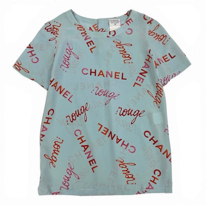 Chanel Vintage Logo Print Blue Silk Short Sleeve T-Shirt — view 2