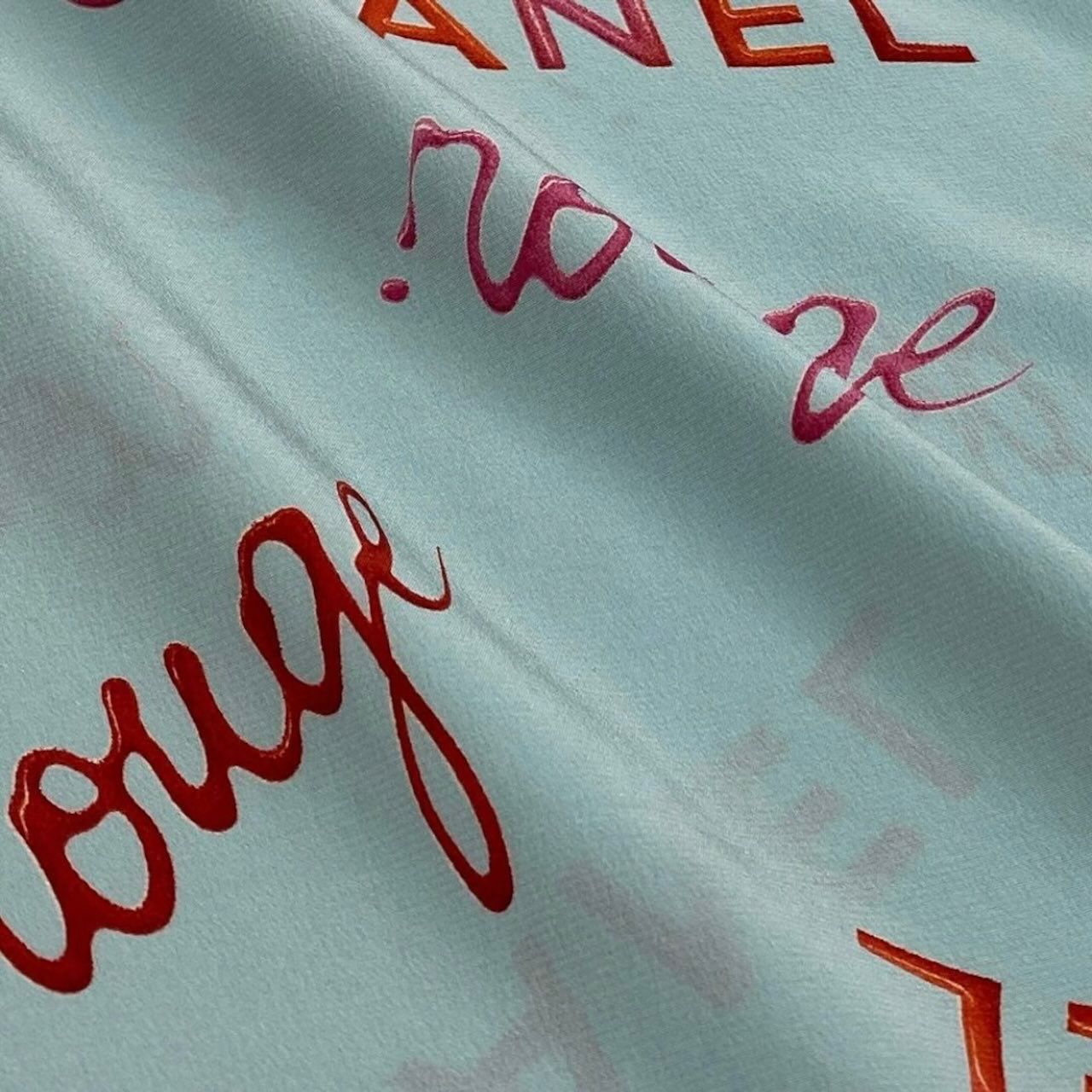 Chanel Vintage Logo Print Blue Silk Short Sleeve T-Shirt — view 6