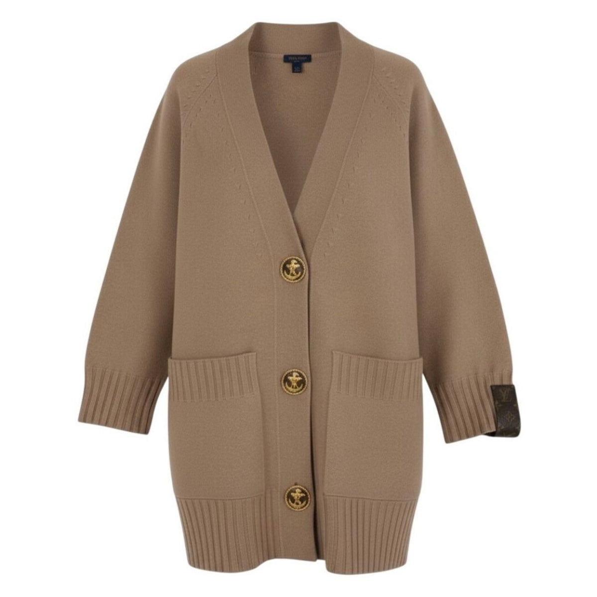 Louis Vuitton Long Knit Cardigan Anchor Button Pink Beige Wool