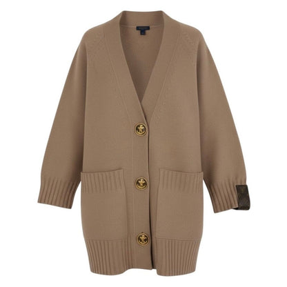 Louis Vuitton Long Knit Cardigan Anchor Button Pink Beige Wool