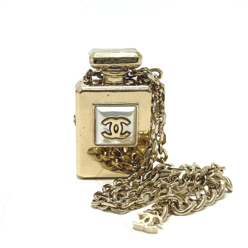 Chanel Necklace Perfume Bottle Metal Champagne Gold