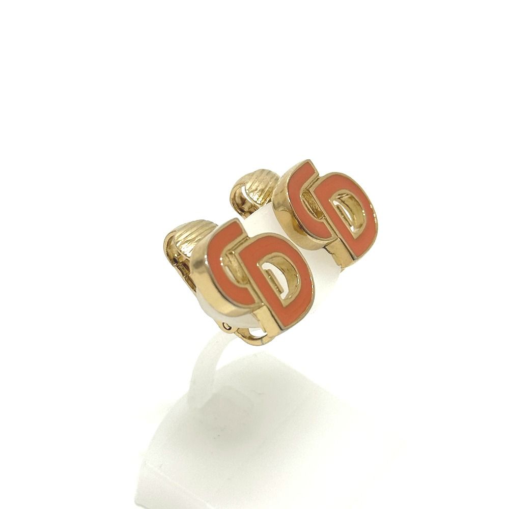 Dior Earrings CD Logo Metal Gold Salmon Pink — view 3