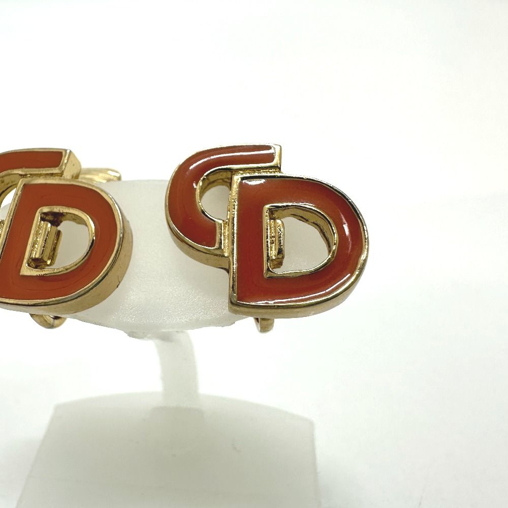 Dior Earrings CD Logo Metal Gold Salmon Pink — view 4