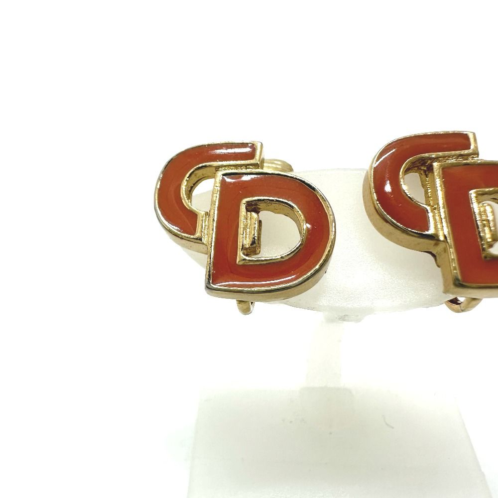 Dior Earrings CD Logo Metal Gold Salmon Pink — view 5