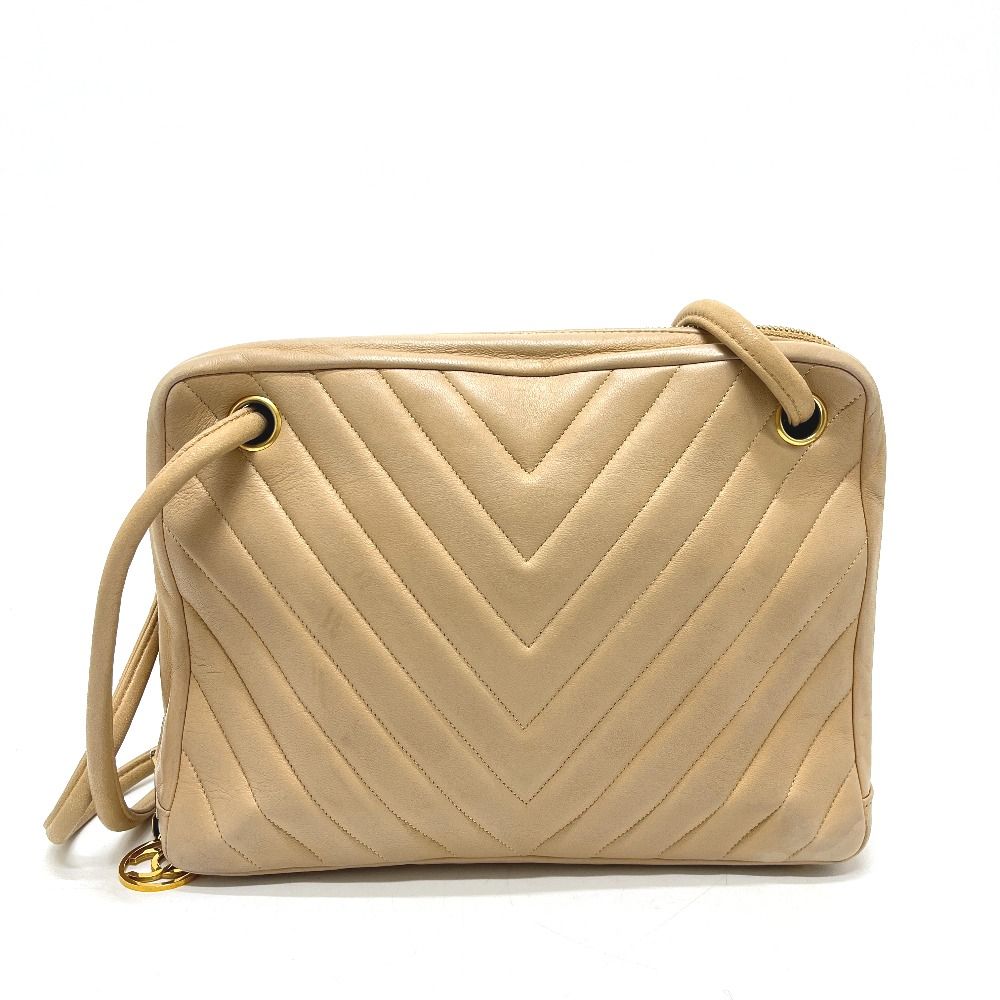 Chanel Handbag Stitch Chevron Lambskin Beige