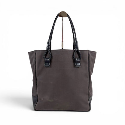 Bottega Veneta Canvas Intrecciato Leather Mini Tote Shoulder Bag Black Gray