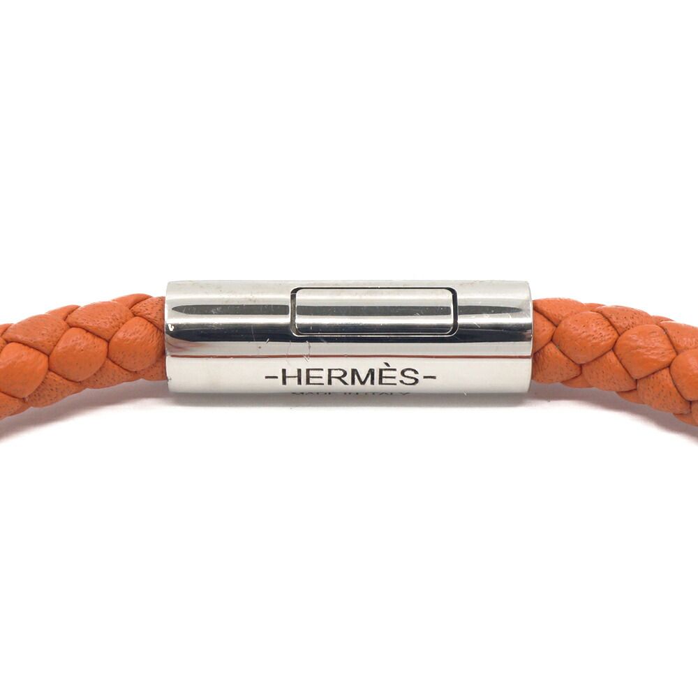 Hermes Goliath Bracelet Orange Leather Silver — view 8