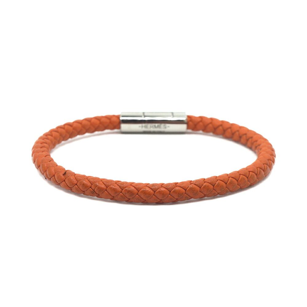 Hermes Goliath Bracelet Orange Leather Silver — view 3