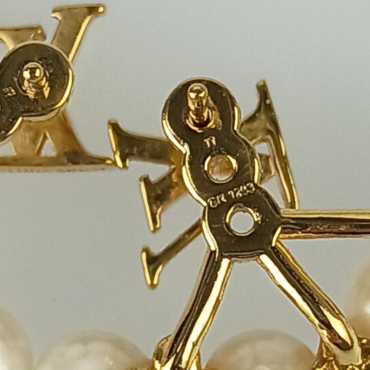 Louis Vuitton Earrings Mini Gram Pearl Gold Metal Faux — view 6