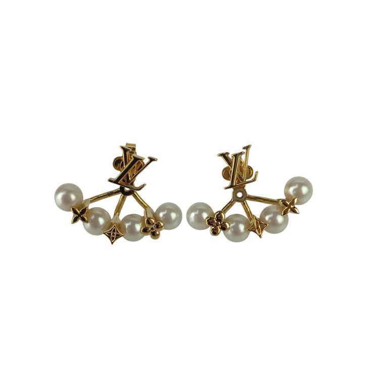 Louis Vuitton Earrings Mini Gram Pearl Gold Metal Faux
