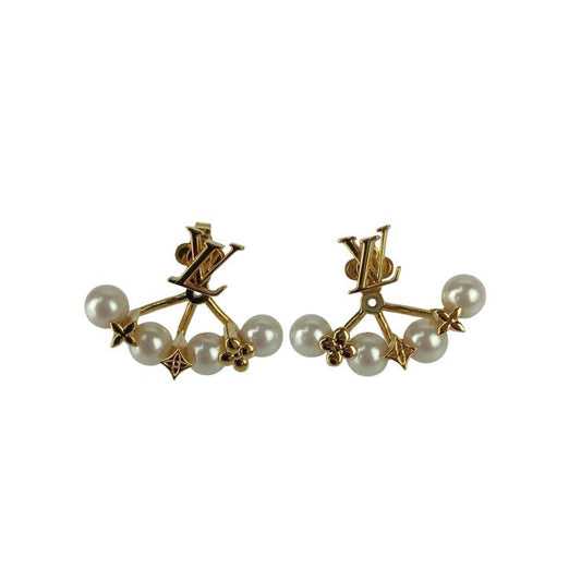 Louis Vuitton Earrings Mini Gram Pearl Gold Metal Faux