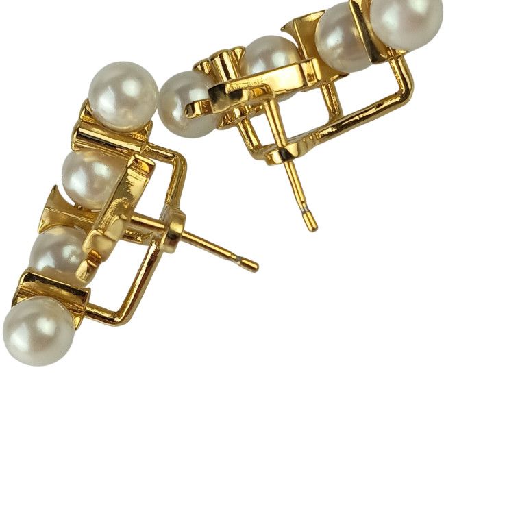 Louis Vuitton Earrings Mini Gram Pearl Gold Metal Faux — view 5