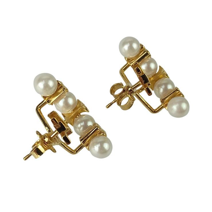Louis Vuitton Earrings Mini Gram Pearl Gold Metal Faux — view 4
