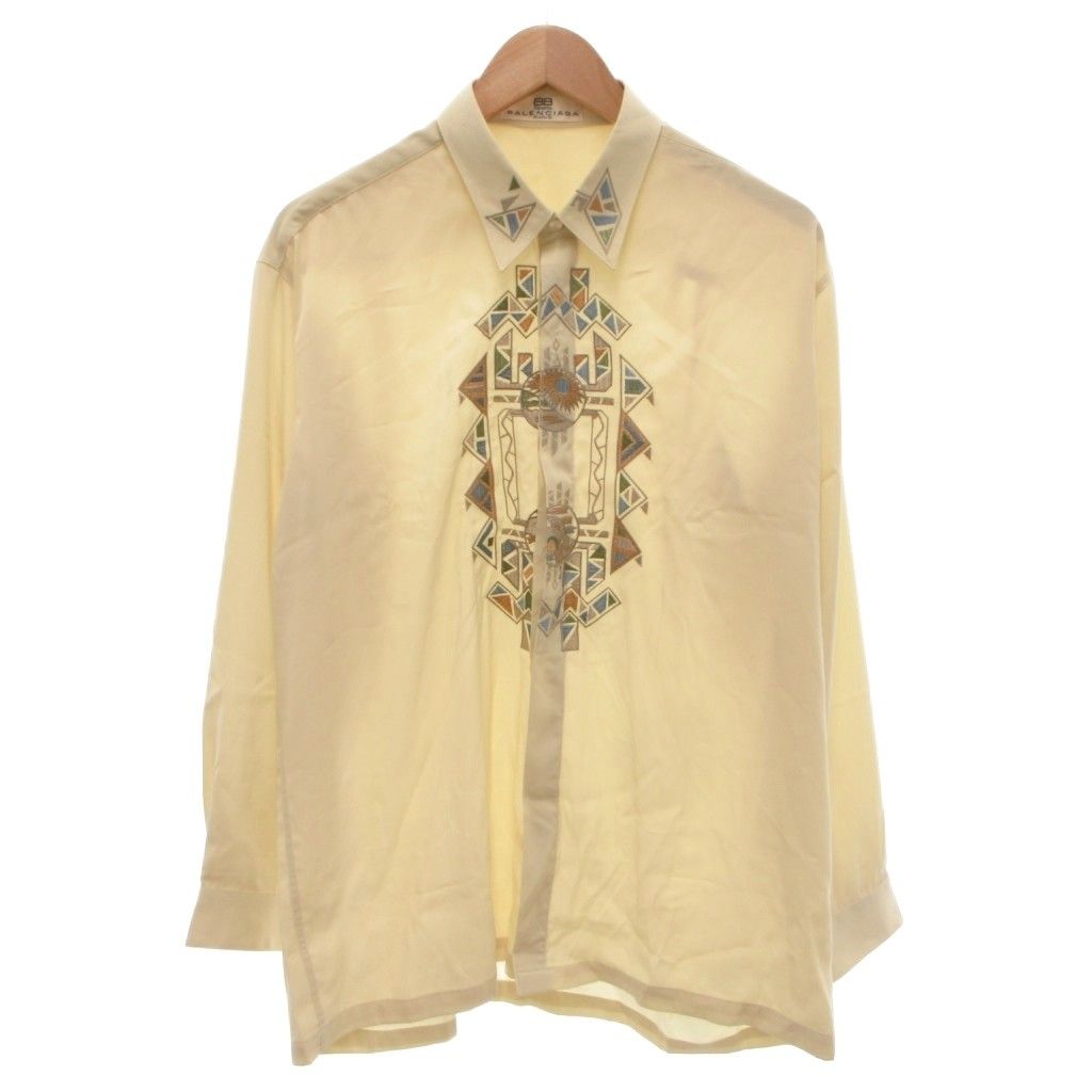 Balenciaga Sports Vintage Shirt L Long Sleeve Embroidery Button Yellow YF