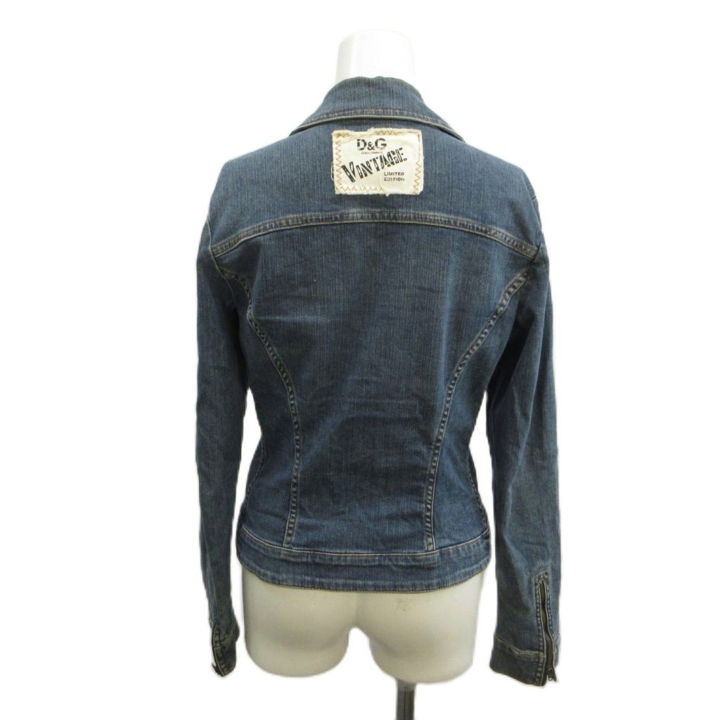 Dolce & Gabbana D&G Denim Jacket Top S Blue Logo Embroidery Zip Up Long Sleeve — view 3