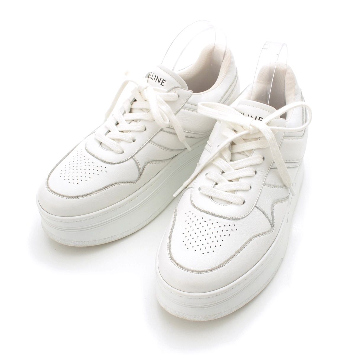 Celine Block Leather Sneakers Platform Shoes White