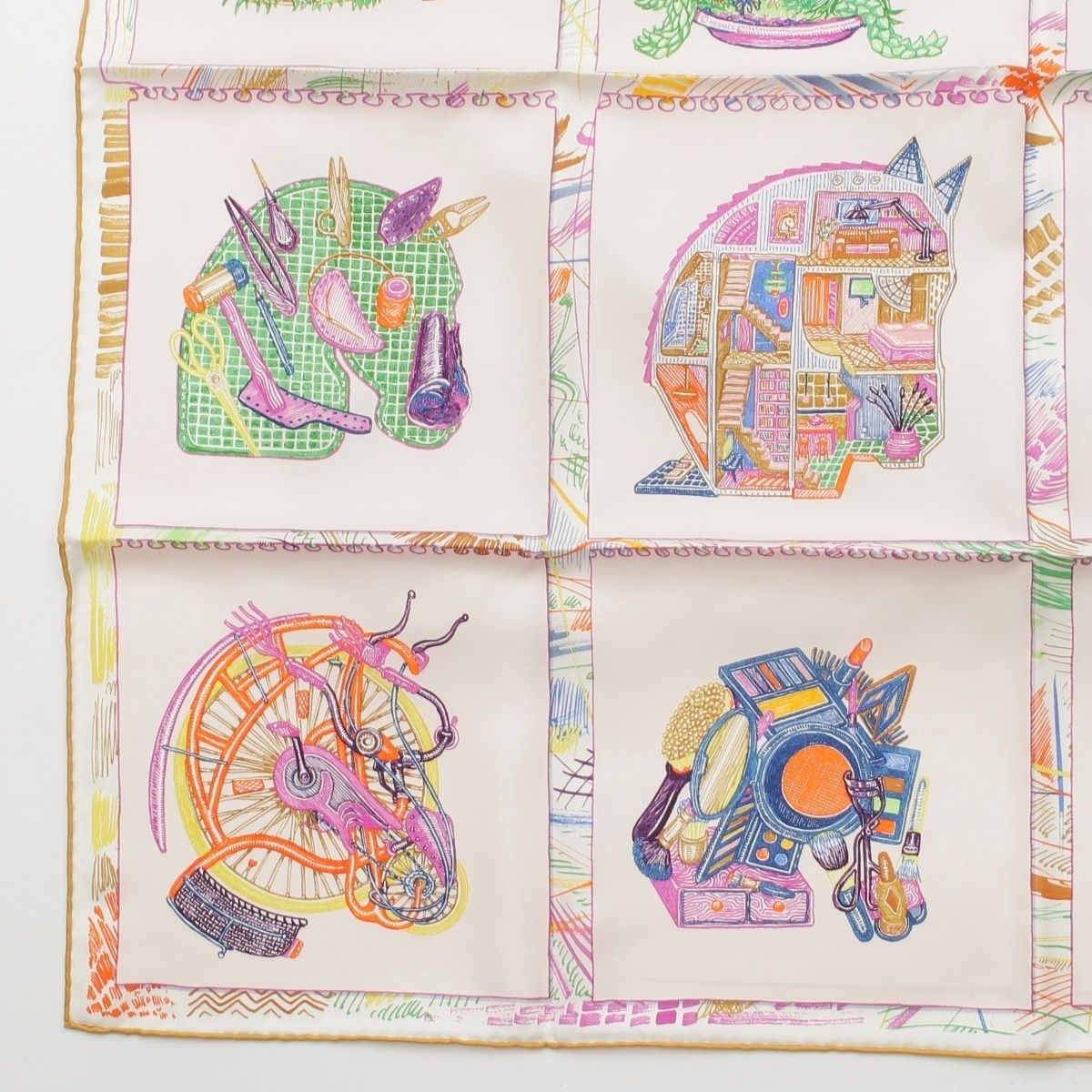 Hermes Carre 90 Chevaloscope Neon Silk Scarf Multicolor — view 4