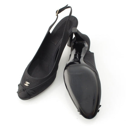 Chanel Satin Slingback CC Logo Rhinestone Mules Black 37C — view 5