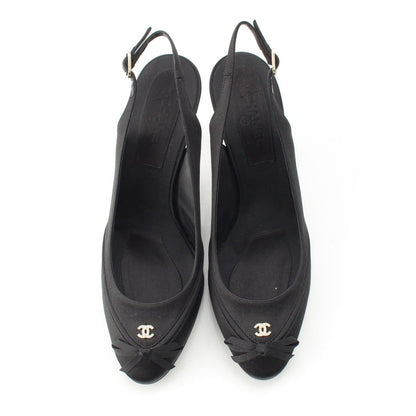 Chanel Satin Slingback CC Logo Rhinestone Mules Black 37C — view 2